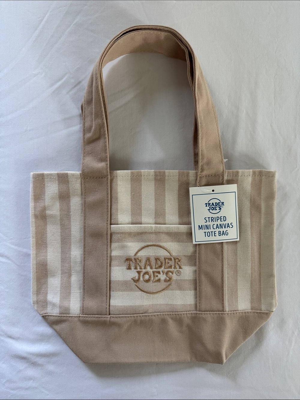Trader Joe’s NWT Mini Tote Bag, Summer 2026 Limited Release - Khaki Stripes